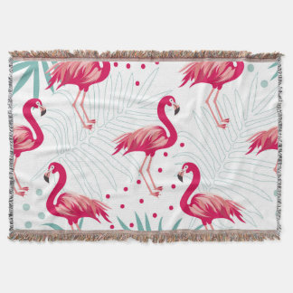 Cobertor Flamingo tropical e folhas, padrão de verão.