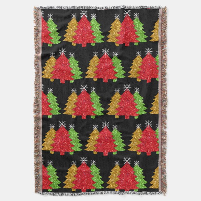 Cobertor Floco de neve de árvore de Natal, verde-de-ouro es (Frente Vertical)