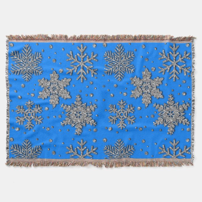 Cobertor Flocos de neve de prata azul Elegante (Frente)