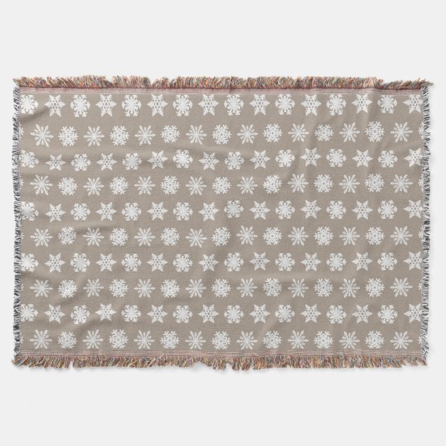 Cobertor Flocos de neve Ikat - Taupe bronzeado e branco (Frente)