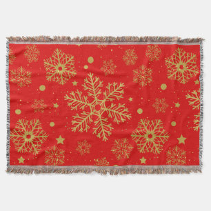 Cobertor Flocos de neve ouro em vermelho