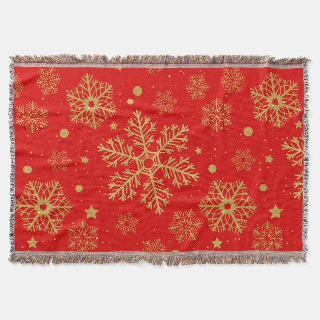 Cobertor Flocos de neve ouro em vermelho (Frente)