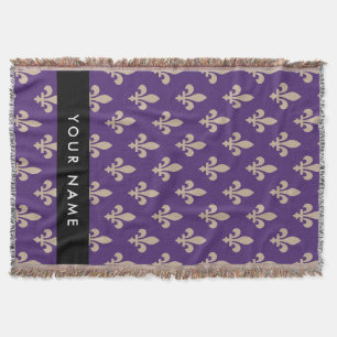 Cobertor Flor de Lis, Bege sobre Roxo, Real, Seu Nome