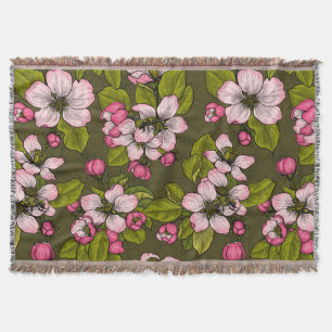 Cobertor Flor de maçã em verde-escuro