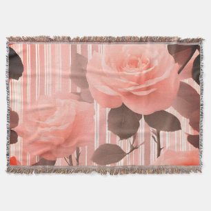 Cobertor Flor de Rosa Rosa e listras, Visual Vintage