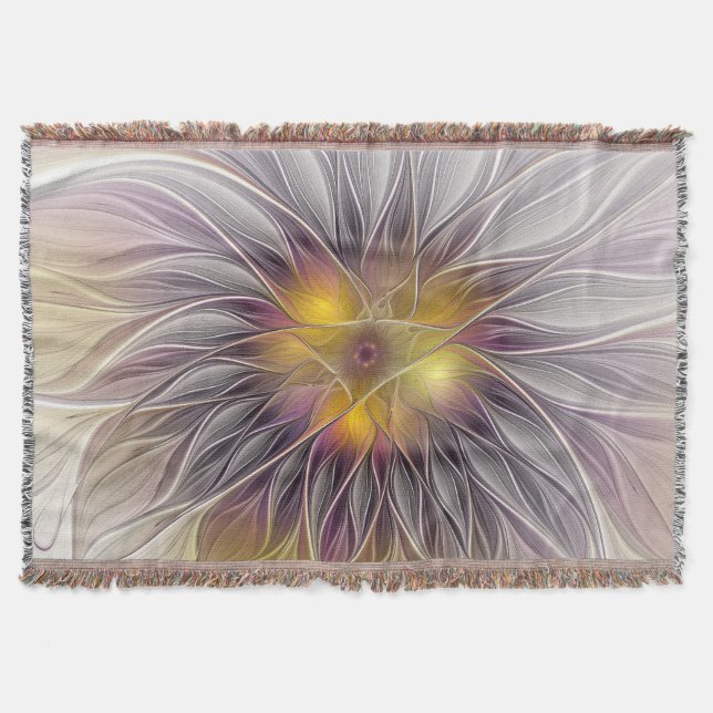 Cobertor Flor Luminosa Colorida, Fractal Moderno Abstrato (Frente)
