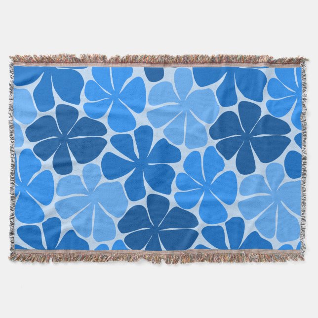 Cobertor Flor Retro Monocromática Azul (Frente)