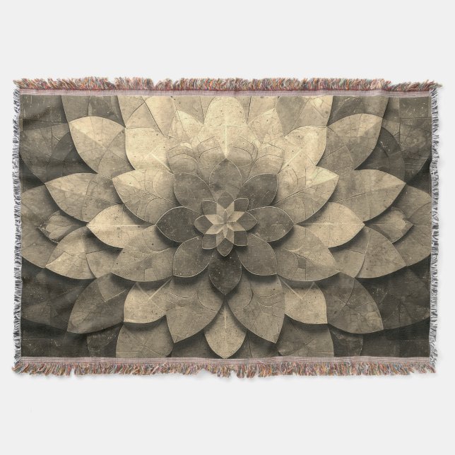 Cobertor Flor Texturizada com Mandala, Ouro antigo (Frente)