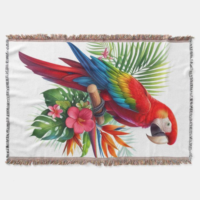 Cobertor Flor tropical de arara vermelha (Frente)