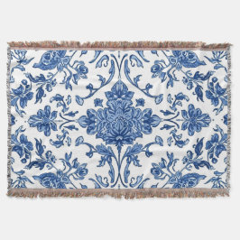 Cobertor Floral Azul Chinoiserie Aquarela Branca