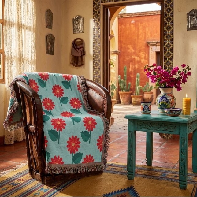 Cobertor Floral Boho Brilhante com Margaridas Verm (Criador carregado)