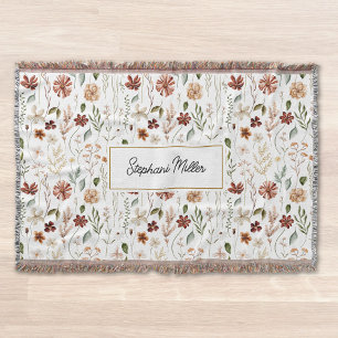 Cobertor Floral Botânico de Flor de Campo em Aquarela Monog