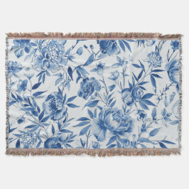 Cobertor Floral Botânico em Aquarela Azul Chinoiserie