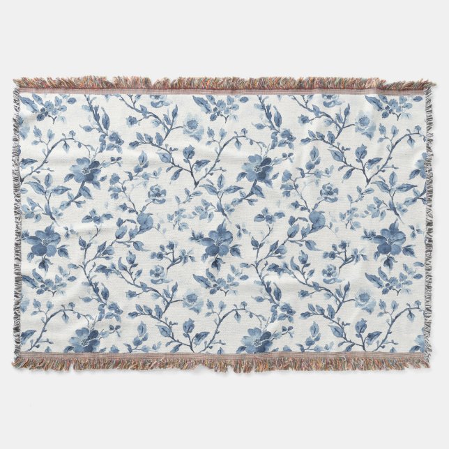 Cobertor Floral Branco Azul Bonito   (Frente)
