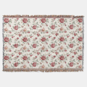 Cobertor Floral Creme Vermelho Chic Bonito 