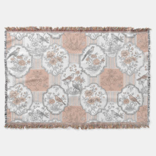Cobertor Floral de Pássaro Vintage em Listra Toile (3)