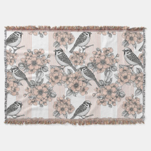 Cobertor Floral de Pássaro Vintage Listra Toile (1)