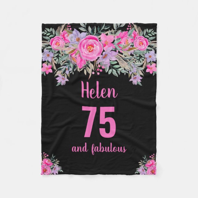 cobertor floral de velo preto-rosa, 75 anos (Frente)