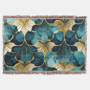 Cobertor Floral Japonês Verde Água Dourado 