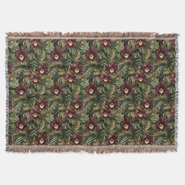Cobertor Floral Orquídea Vermelha Burgundy (Frente)