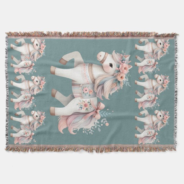 Cobertor Floral Pastel Horse Fantasy Illustration  (Frente)