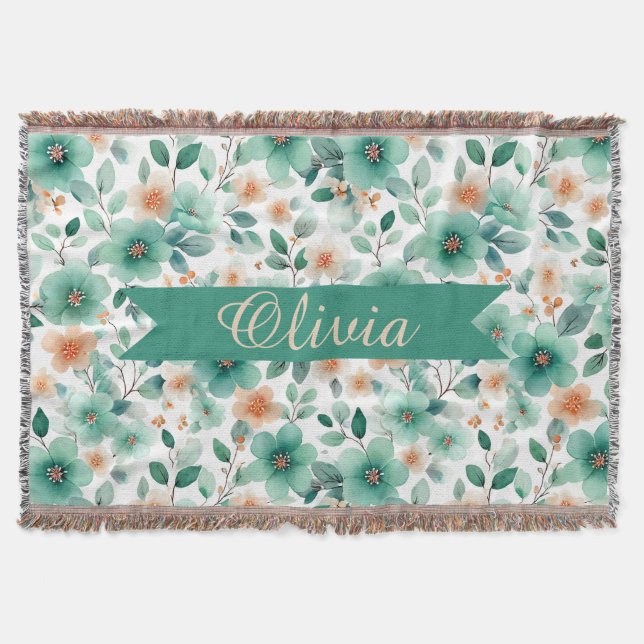 Cobertor Floral Personalizado Verde Primavera Vintage (Frente)