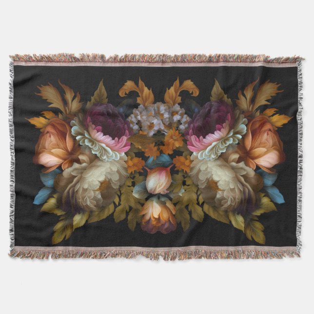 Cobertor Floral Romântico Dramático "Velho Mundo" (Frente)