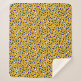 Cobertor Floral Sherpa em Amarelo e Roxo 