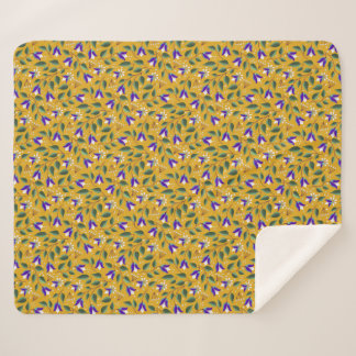 Cobertor Floral Sherpa em Amarelo e Roxo