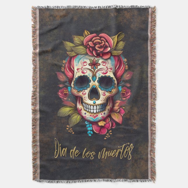 Cobertor Floral Sugar Skull Día de los Muertos Espanha (Frente Vertical)