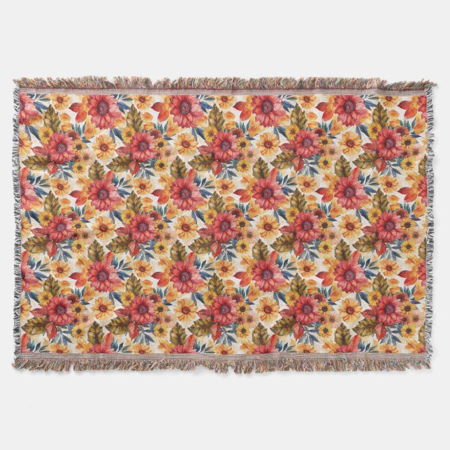 Cobertor Floral Vibrante com Girassóis e Folhas (Frente)