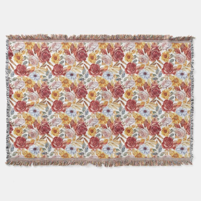 Cobertor Floral vibrante com Rosas e girassóis (Frente)