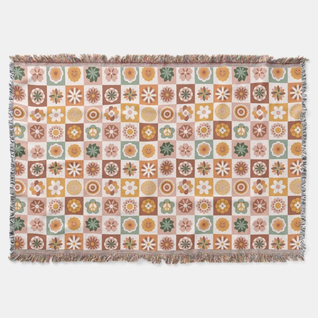 Cobertor Floral Xadrez Groovy Retro (Frente)