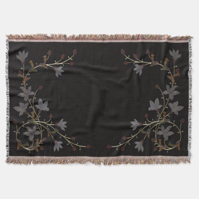Cobertor Flores Art Déco em Preto (Frente)