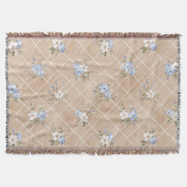 Cobertor Flores Azuis Brancas Bege (Frente)