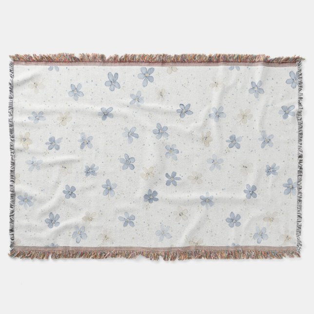 Cobertor Flores Azuis Elegantes Creme   (Frente)