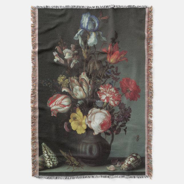Cobertor Flores Barrocas Antigas de Balthasar van der Ast (Frente Vertical)