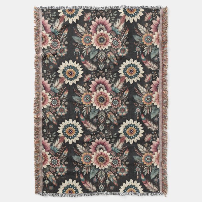 Cobertor Flores Boho Noturnas (Frente Vertical)