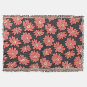Cobertor Flores Botânicas Boho em Marinho e Vermelho  