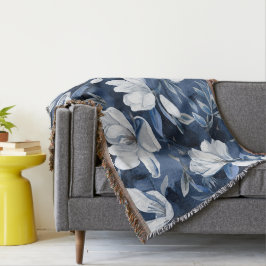 Cobertor Flores Brancas da Magnolia, Fundo Azul