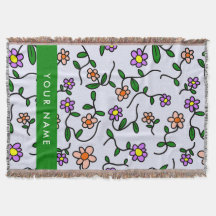 Flores Coloridas, Fundo Azul, Verde