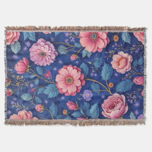 Cobertor Flores cor-de-rosa em um padrão azul vibrante