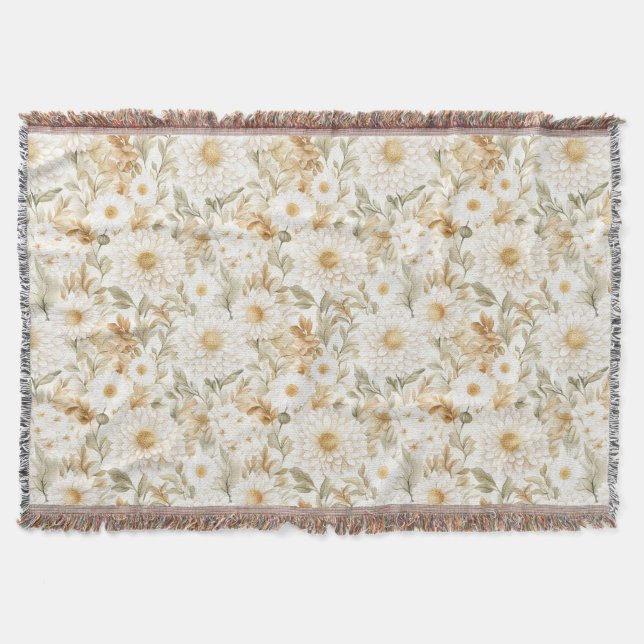 Cobertor Flores Country Branco Dourado Creme (Frente)