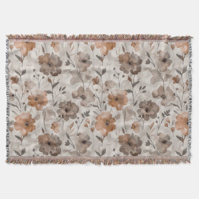 Cobertor Flores Creme Laranja Marrom (Frente)