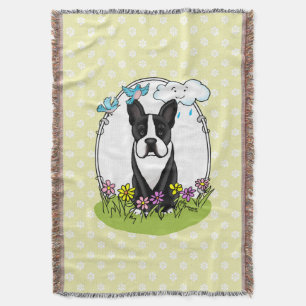 Cobertor Flores da primavera Boston Terrier Dog (preto) Cut