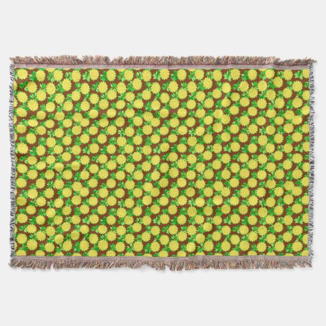 Cobertor Flores dahlia em amarelo e chocolate (Frente)