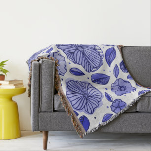 Cobertor Flores de aquarelas e de tinta - paleta azul