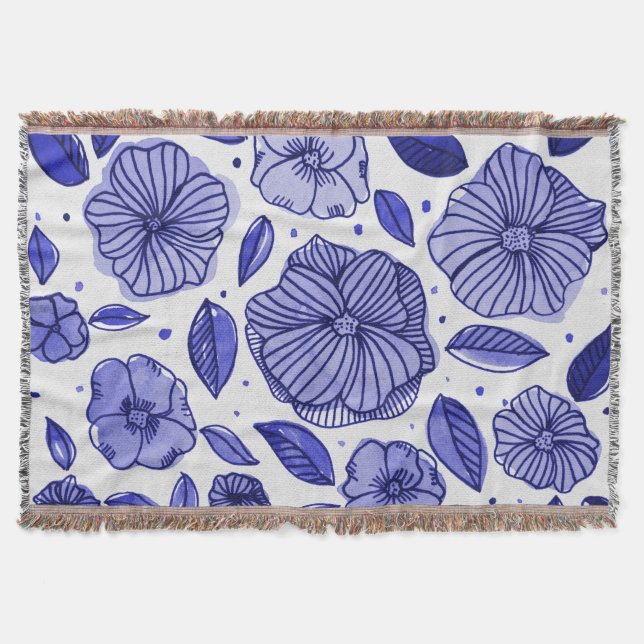 Cobertor Flores de aquarelas e de tinta - paleta azul (Frente)