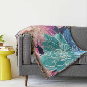 Cobertor Flores de Dahlia Coloridas Elegantes em Fundo Escu