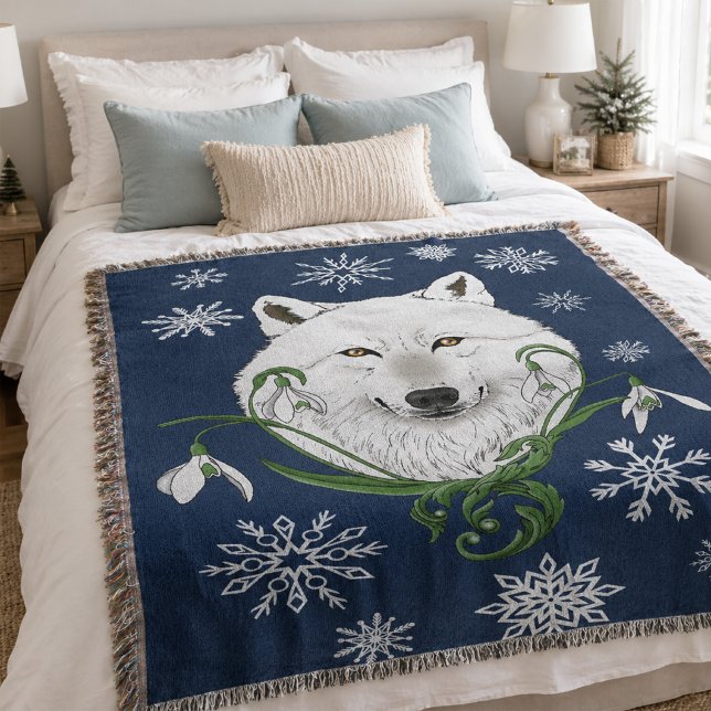 Cobertor Flores de Galanthus Lobo Ártico Branco (Criador carregado)